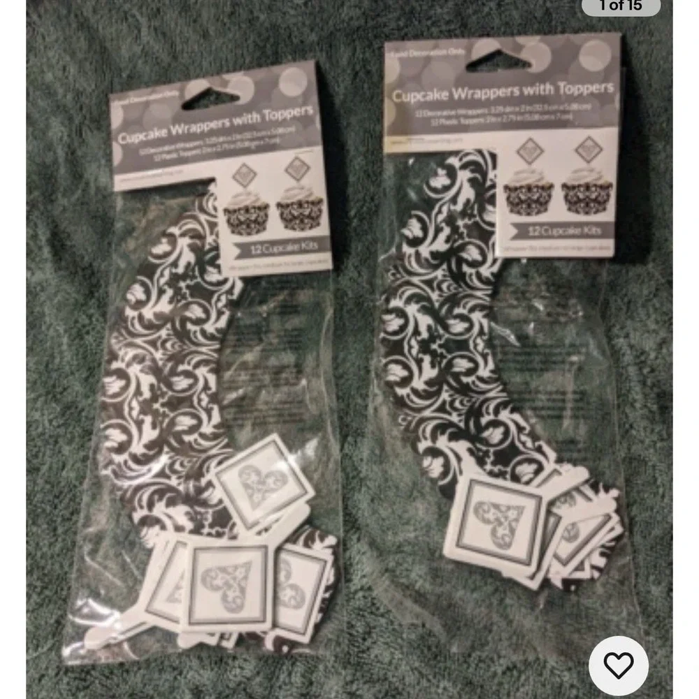 48 Creative Converting Damask Black White Cupcake Wrappers + Toppers Ever After